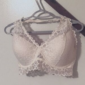 Like New Pink Victoria Secret White Lace Padded Bralette size L (DD)